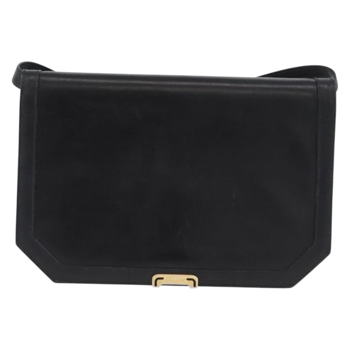 Salvatore Ferragamo Shoulder Bag Leather Black Gold Auth BA11236