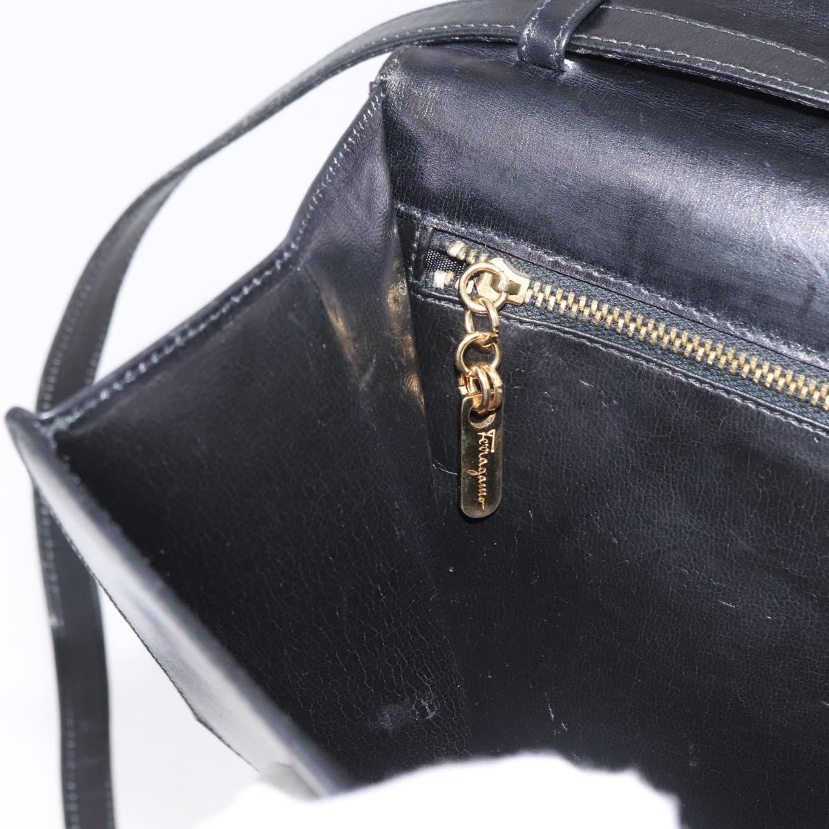 Salvatore Ferragamo Shoulder Bag Leather Black Gold Auth BA11236