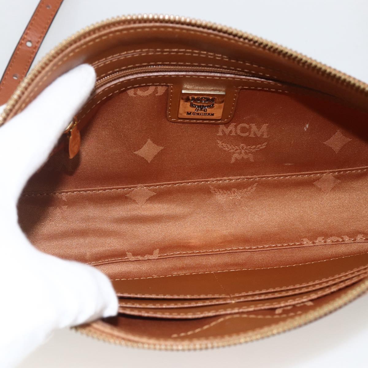 MCM Vicetos Logogram Shoulder Bag PVC Leather Brown Gold Auth BA11237