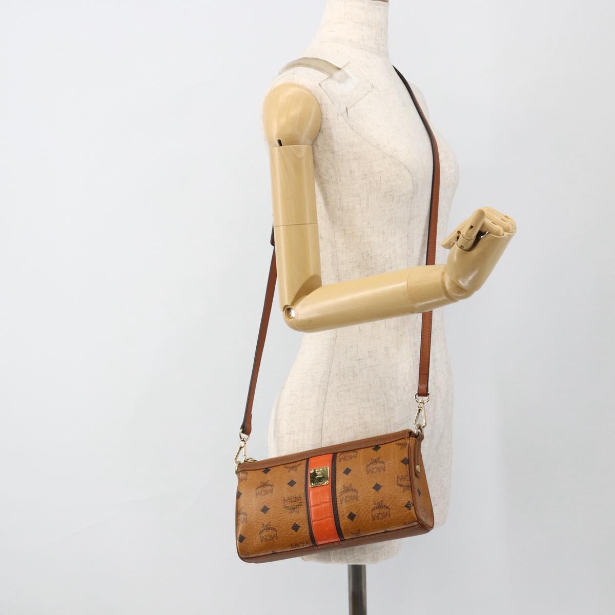 MCM Vicetos Logogram Shoulder Bag PVC Leather Brown Gold Auth BA11237