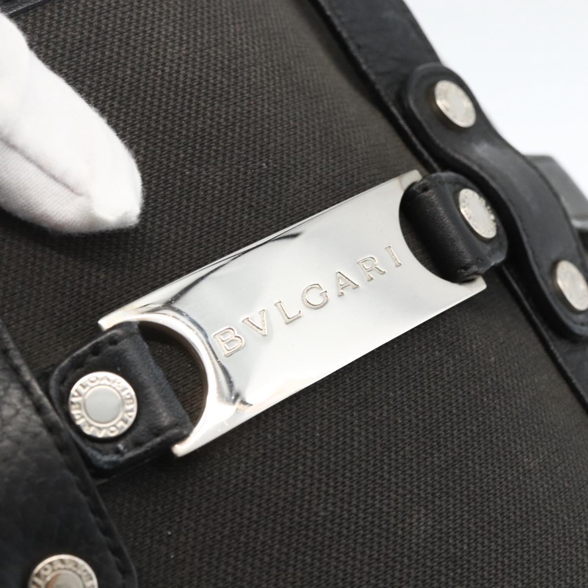BVLGARI Hand Bag Canvas Leather Black Silver Auth BA11246