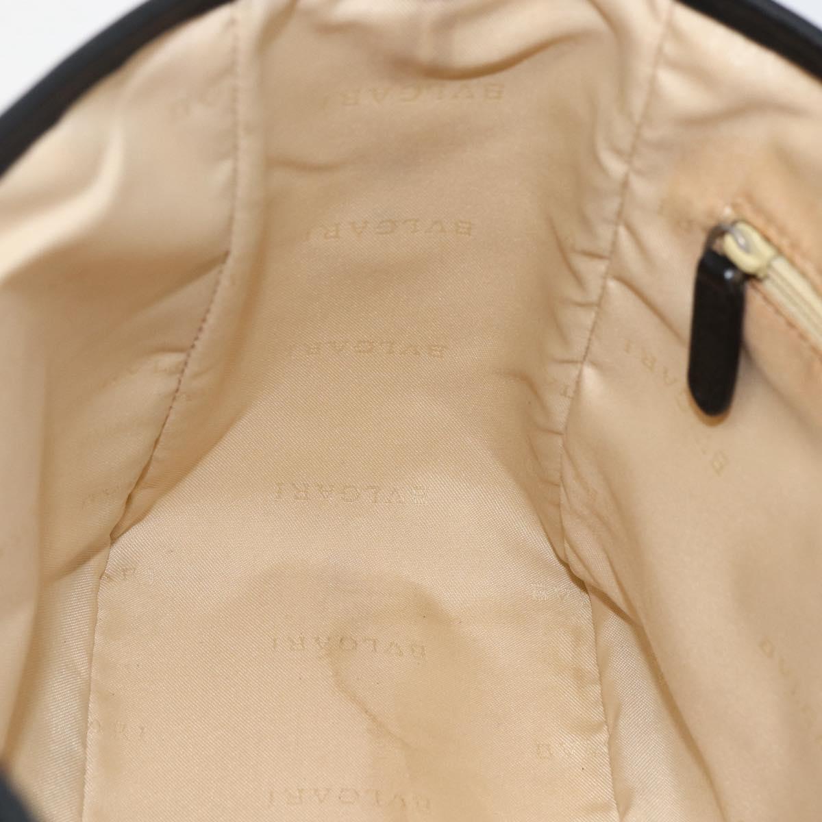 BVLGARI Hand Bag Canvas Leather Black Silver Auth BA11246