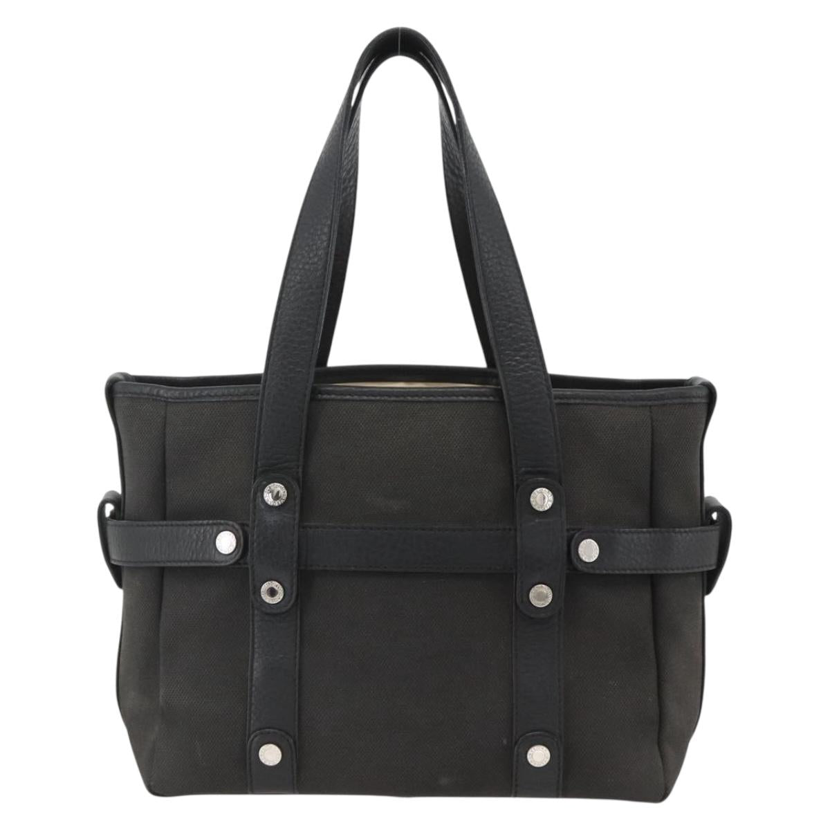 BVLGARI Hand Bag Canvas Leather Black Silver Auth BA11246