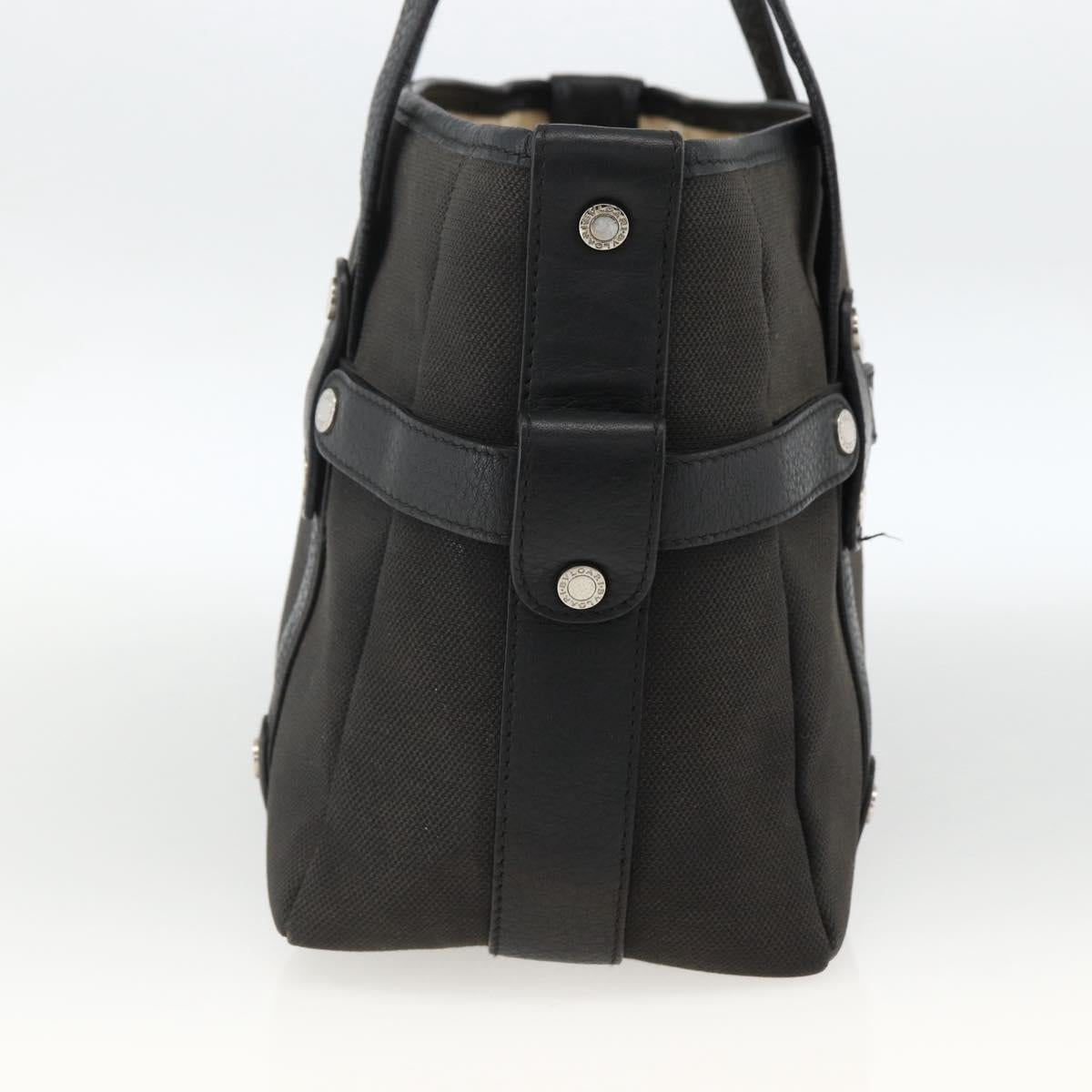 BVLGARI Hand Bag Canvas Leather Black Silver Auth BA11246