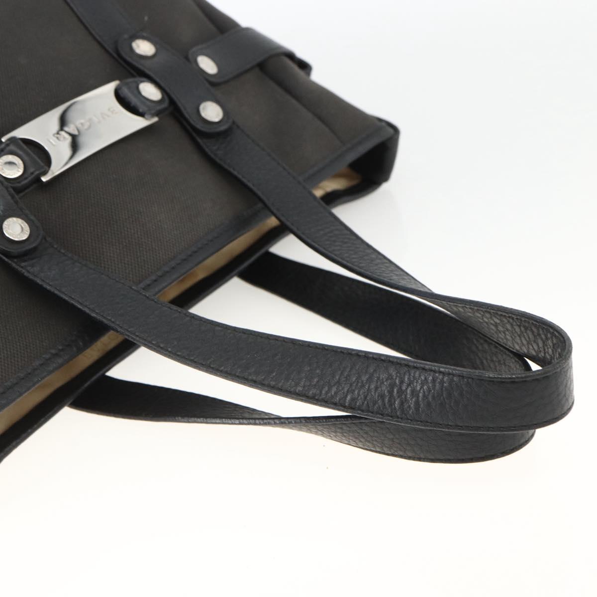 BVLGARI Hand Bag Canvas Leather Black Silver Auth BA11246