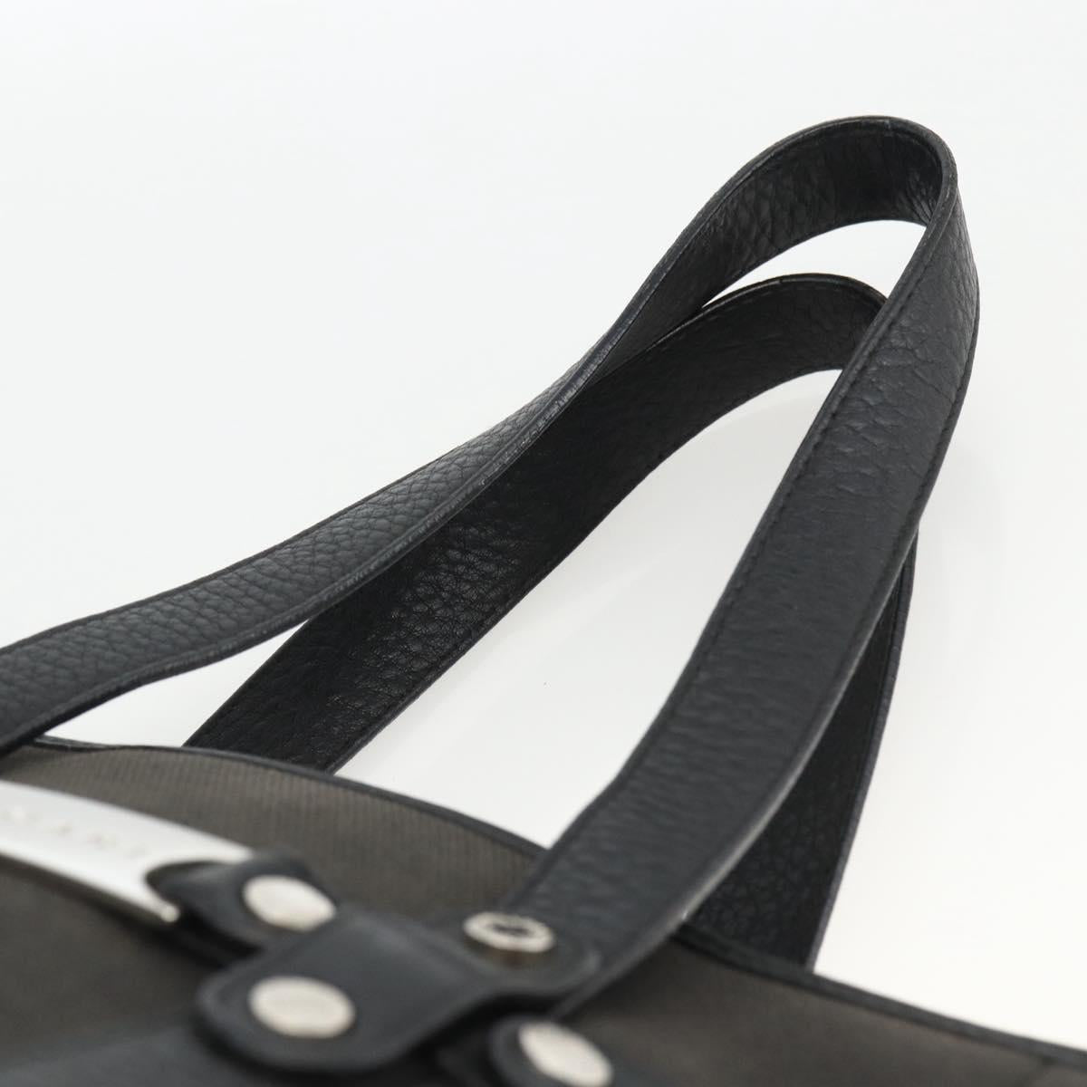 BVLGARI Hand Bag Canvas Leather Black Silver Auth BA11246