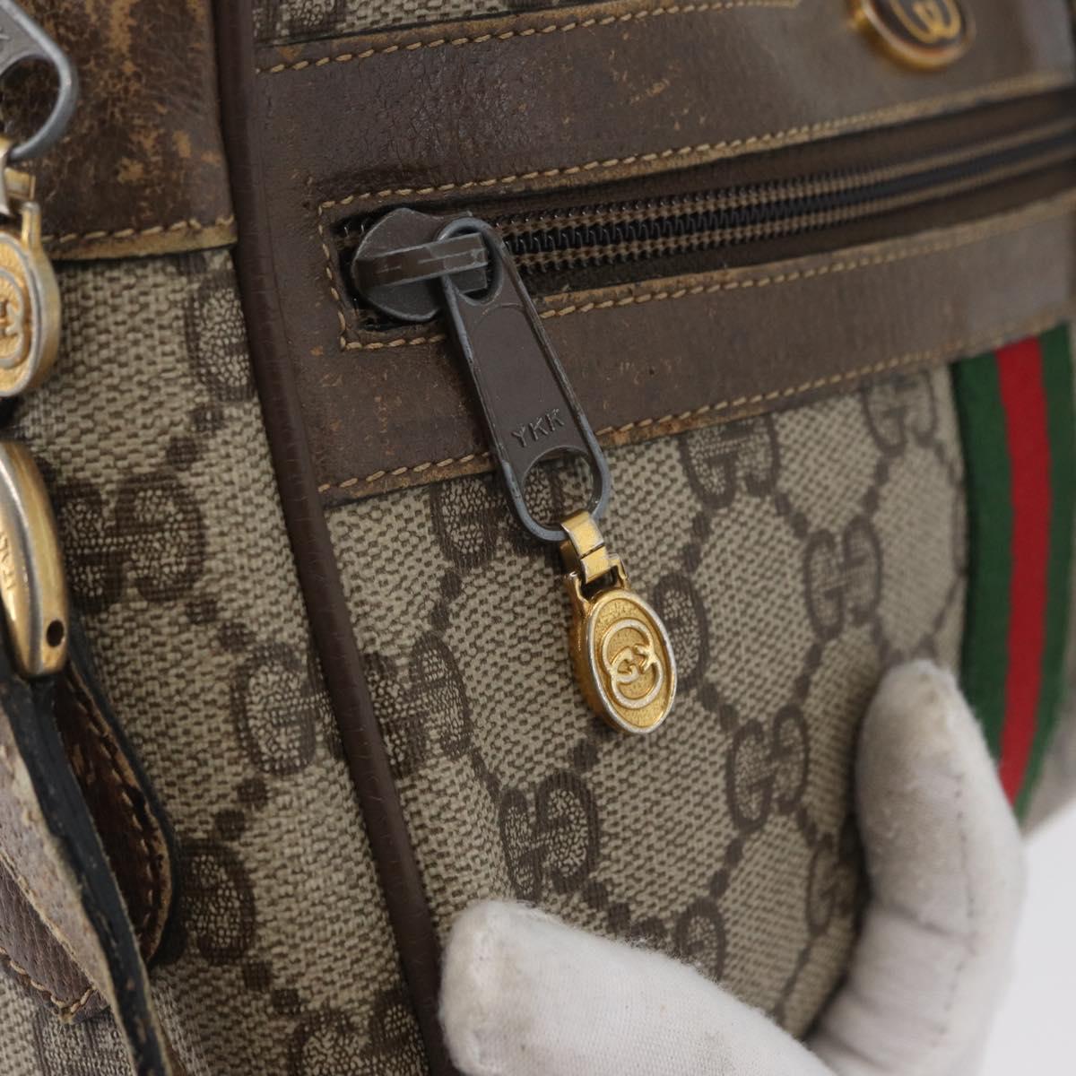 GUCCI GG Supreme Web Sherry Line Shoulder Bag PVC Beige Gold Auth BA11250