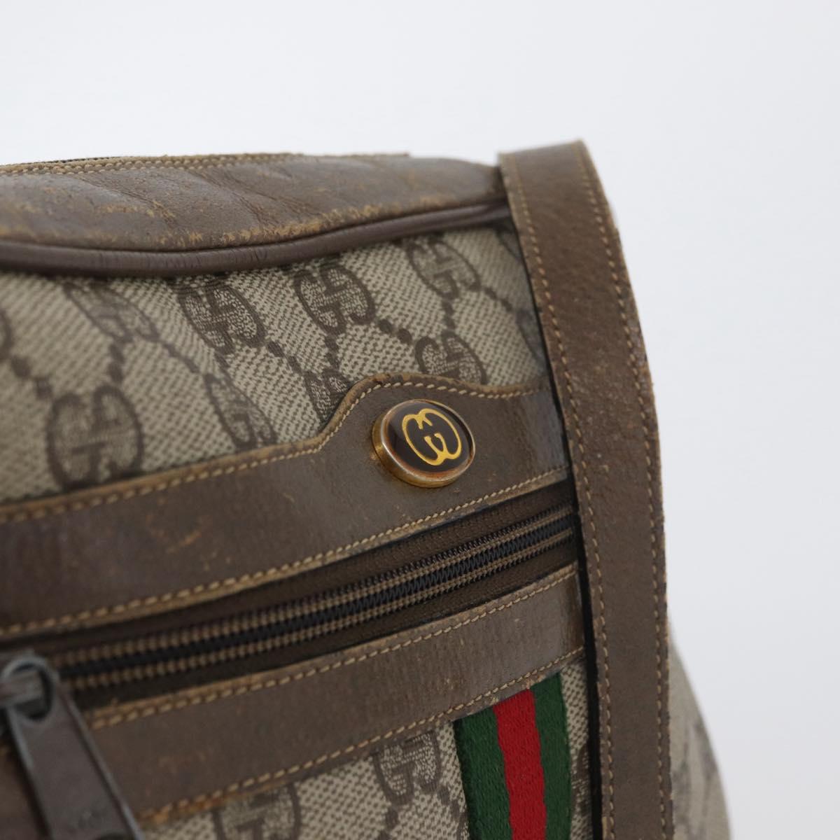 GUCCI GG Supreme Web Sherry Line Shoulder Bag PVC Beige Gold Auth BA11250