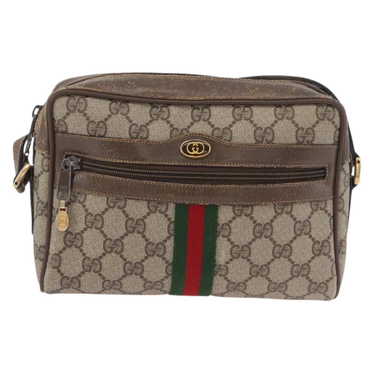 GUCCI GG Supreme Web Sherry Line Shoulder Bag PVC Beige Gold Auth BA11250
