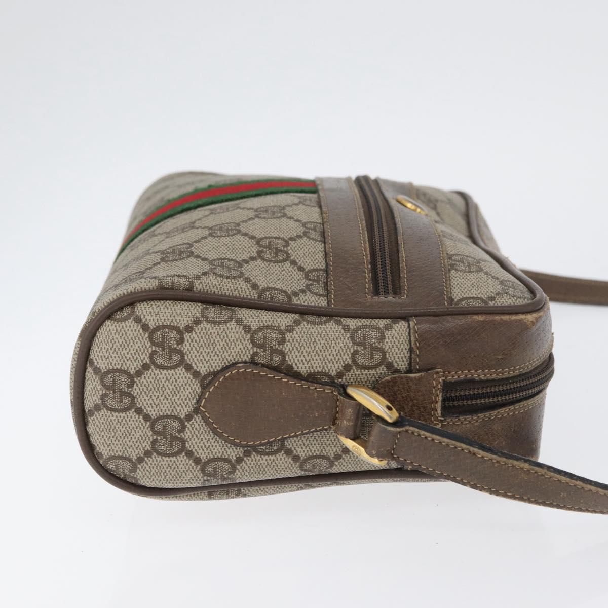 GUCCI GG Supreme Web Sherry Line Shoulder Bag PVC Beige Gold Auth BA11250