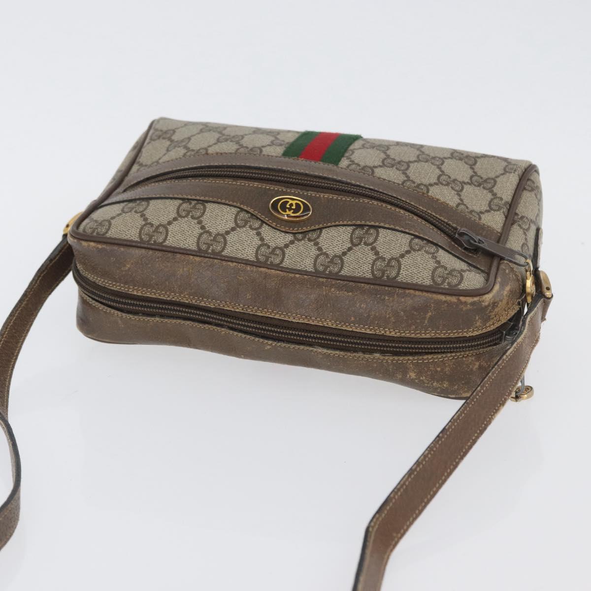 GUCCI GG Supreme Web Sherry Line Shoulder Bag PVC Beige Gold Auth BA11250