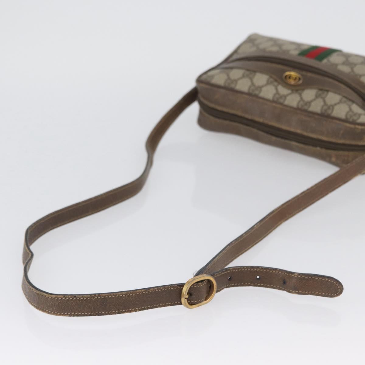 GUCCI GG Supreme Web Sherry Line Shoulder Bag PVC Beige Gold Auth BA11250