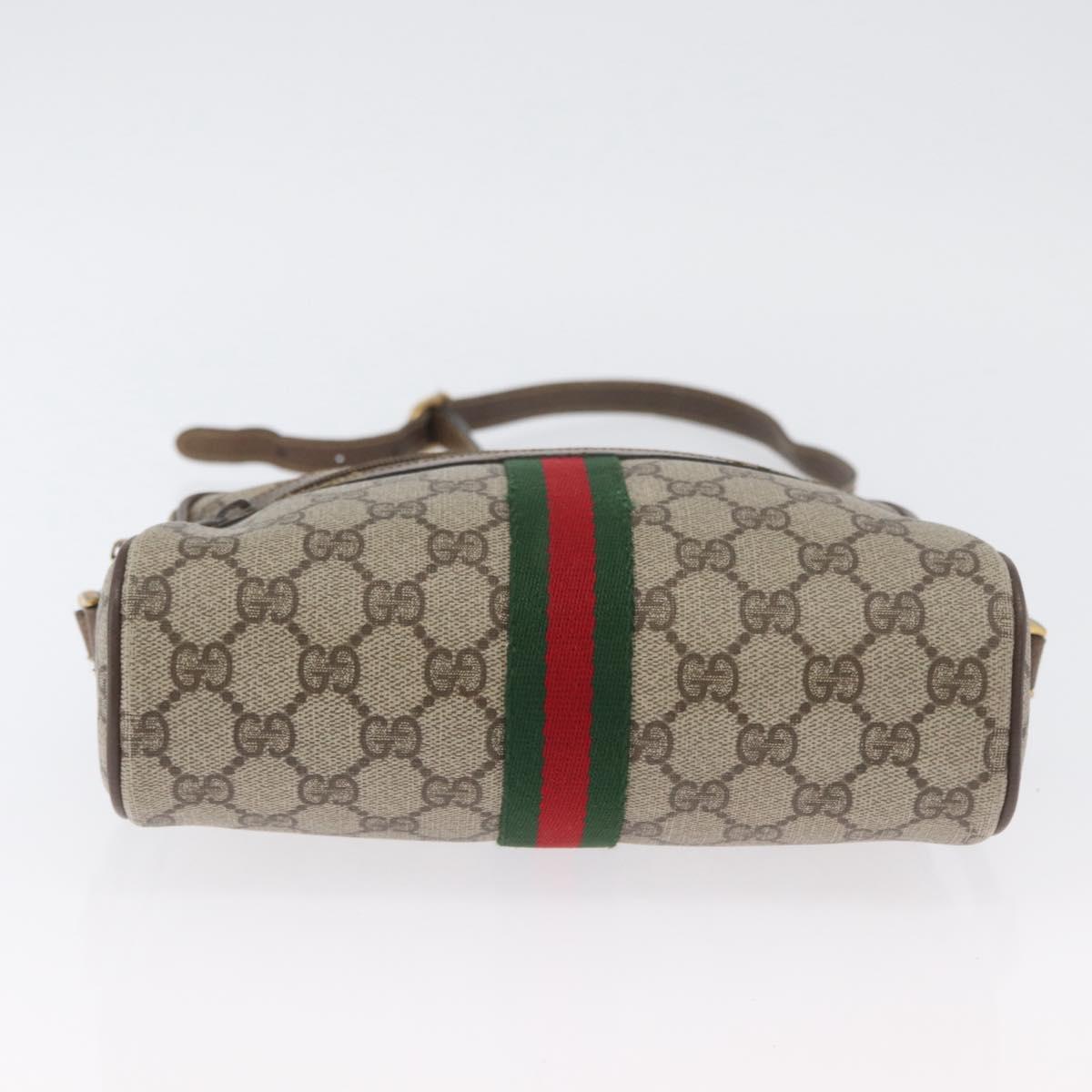 GUCCI GG Supreme Web Sherry Line Shoulder Bag PVC Beige Gold Auth BA11250