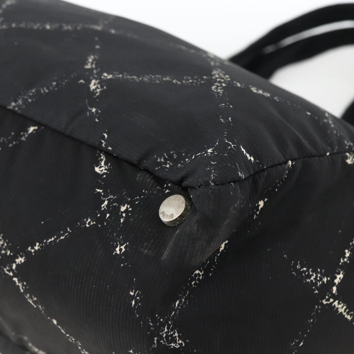 CHANEL Travel Line Tote Bag Nylon Black CC Auth BA11251