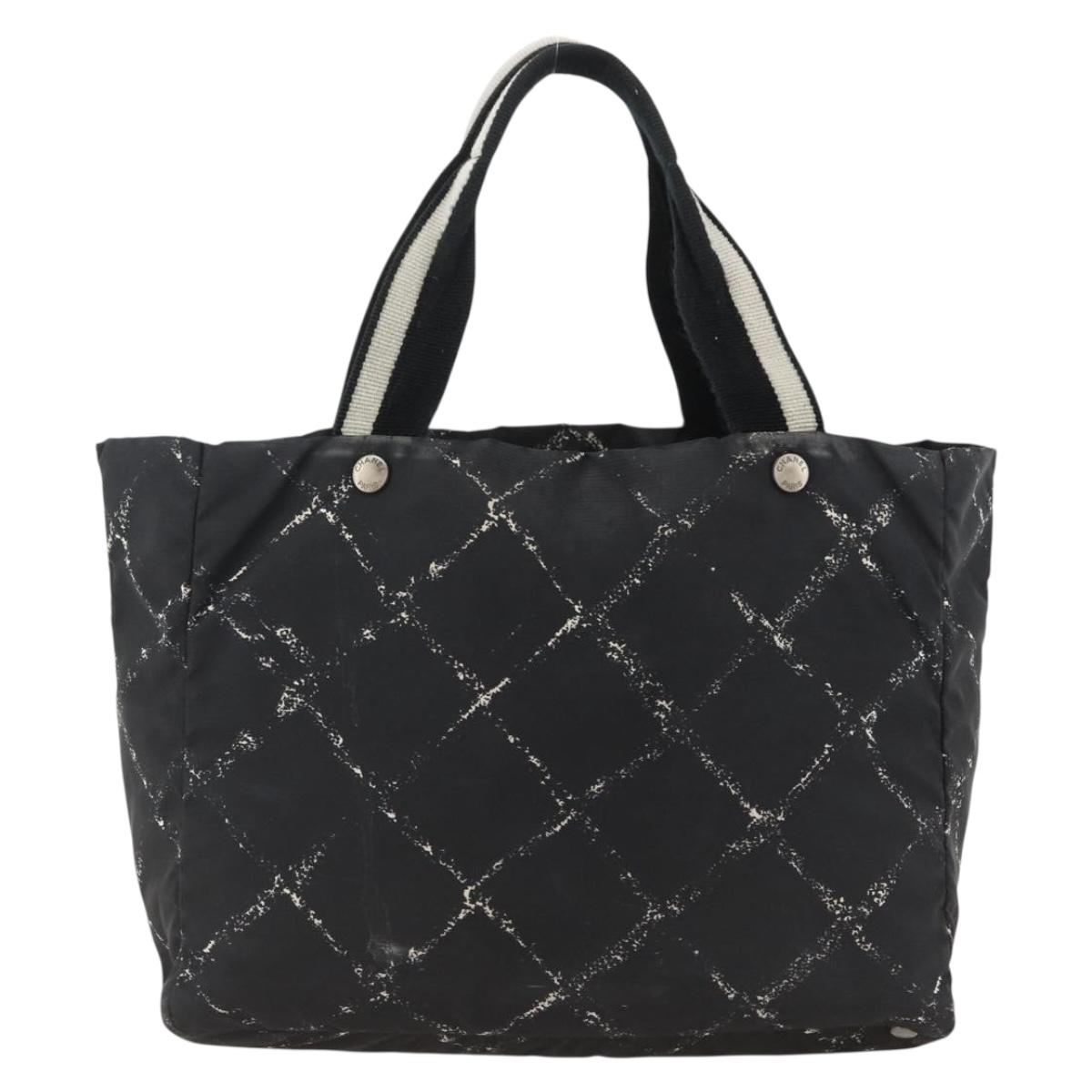 CHANEL Travel Line Tote Bag Nylon Black CC Auth BA11251