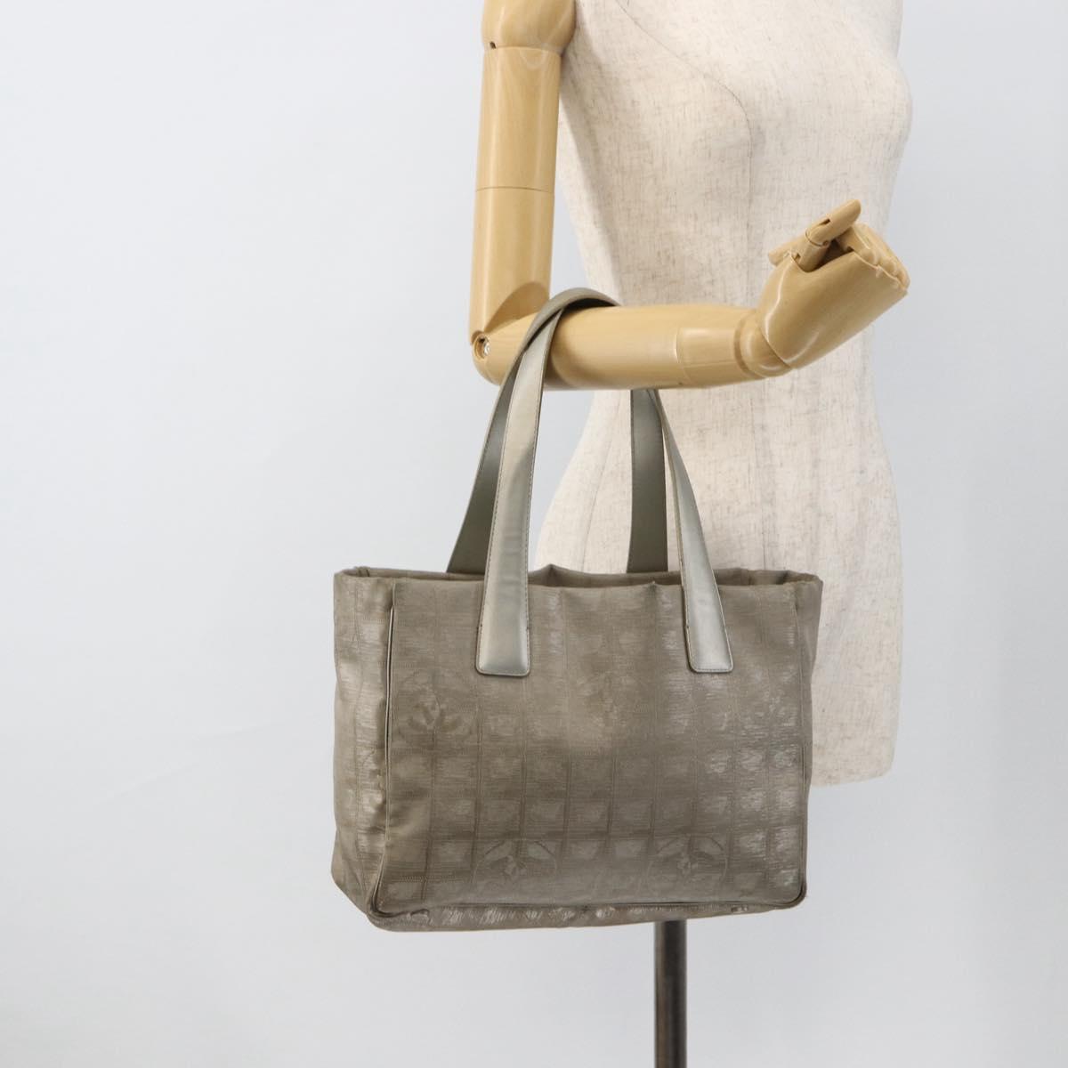 CHANEL New Travel Line Hand Bag Nylon Beige CC Auth BA11252
