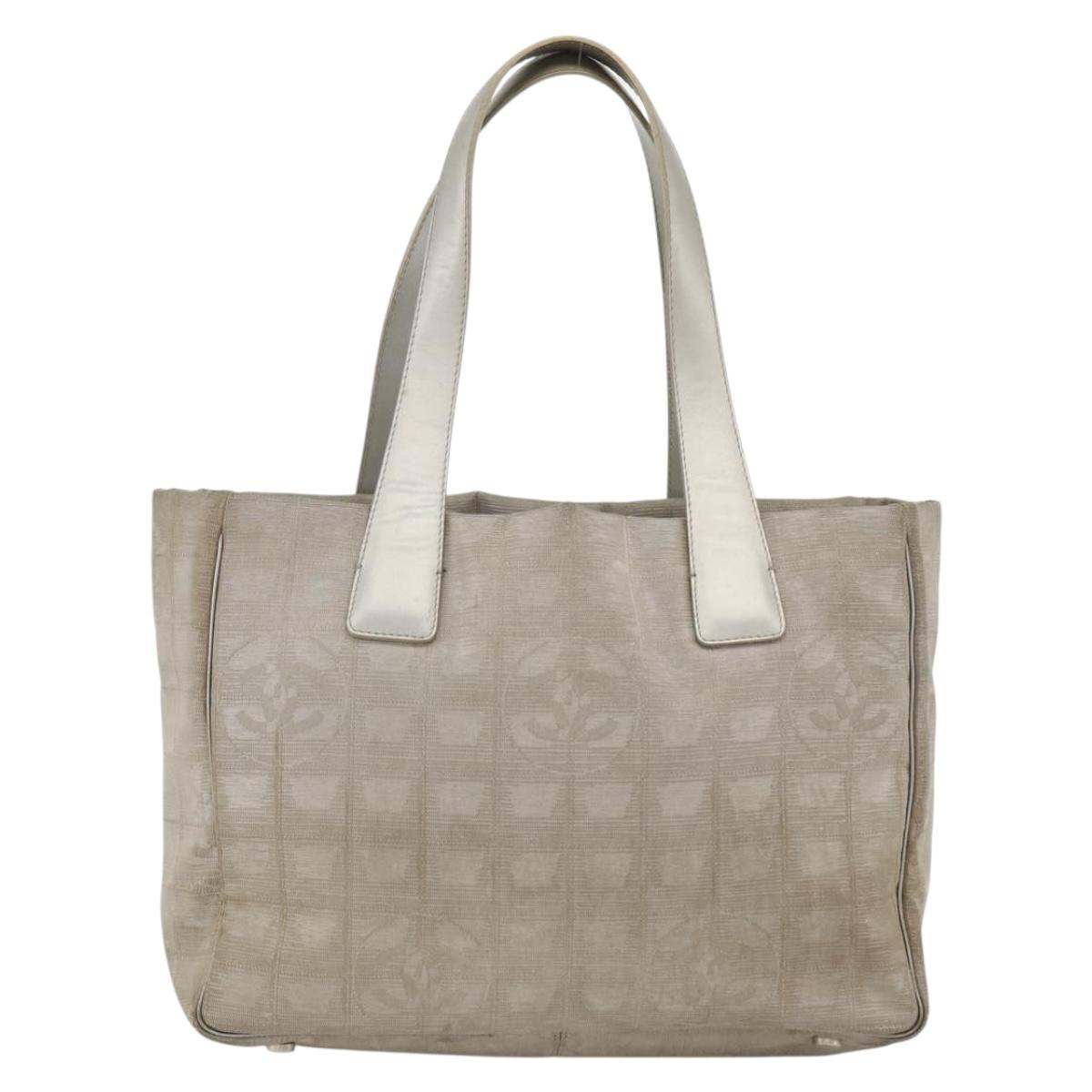 CHANEL New Travel Line Hand Bag Nylon Beige CC Auth BA11252