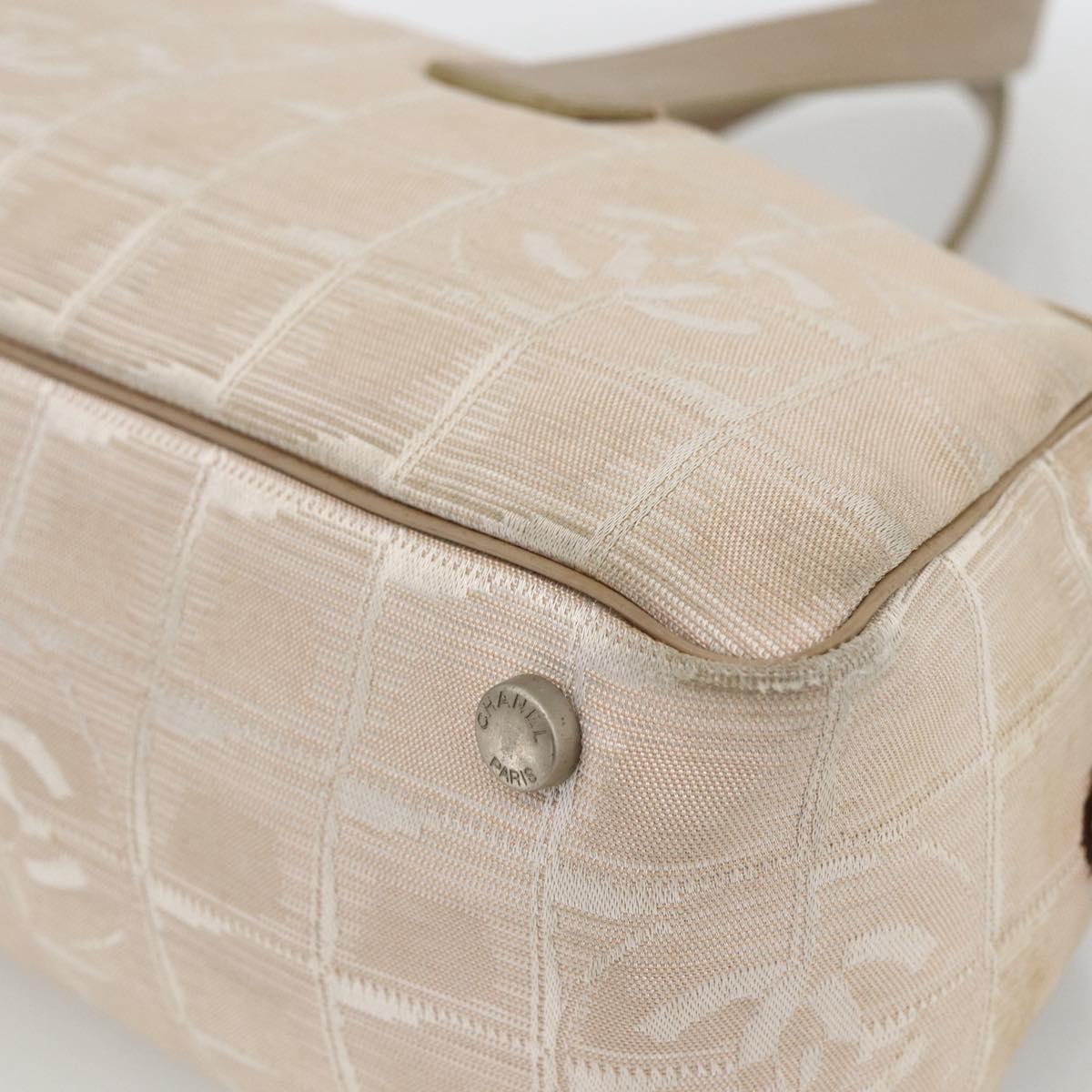 CHANEL New Travel Line Hand Bag Nylon Beige Gold CC Auth BA11253