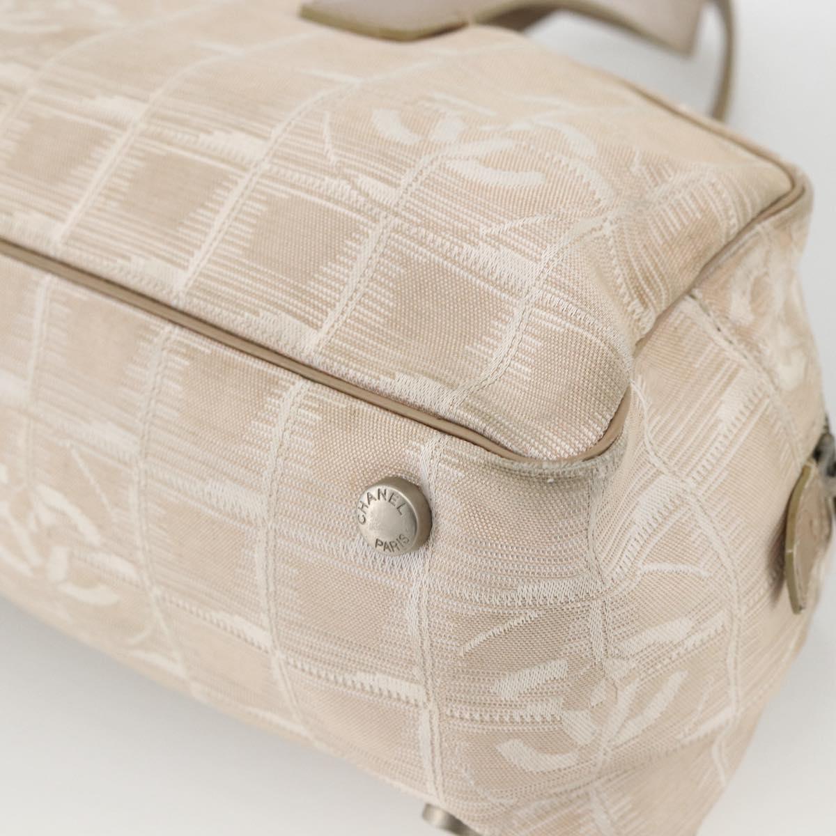 CHANEL New Travel Line Hand Bag Nylon Beige Gold CC Auth BA11253