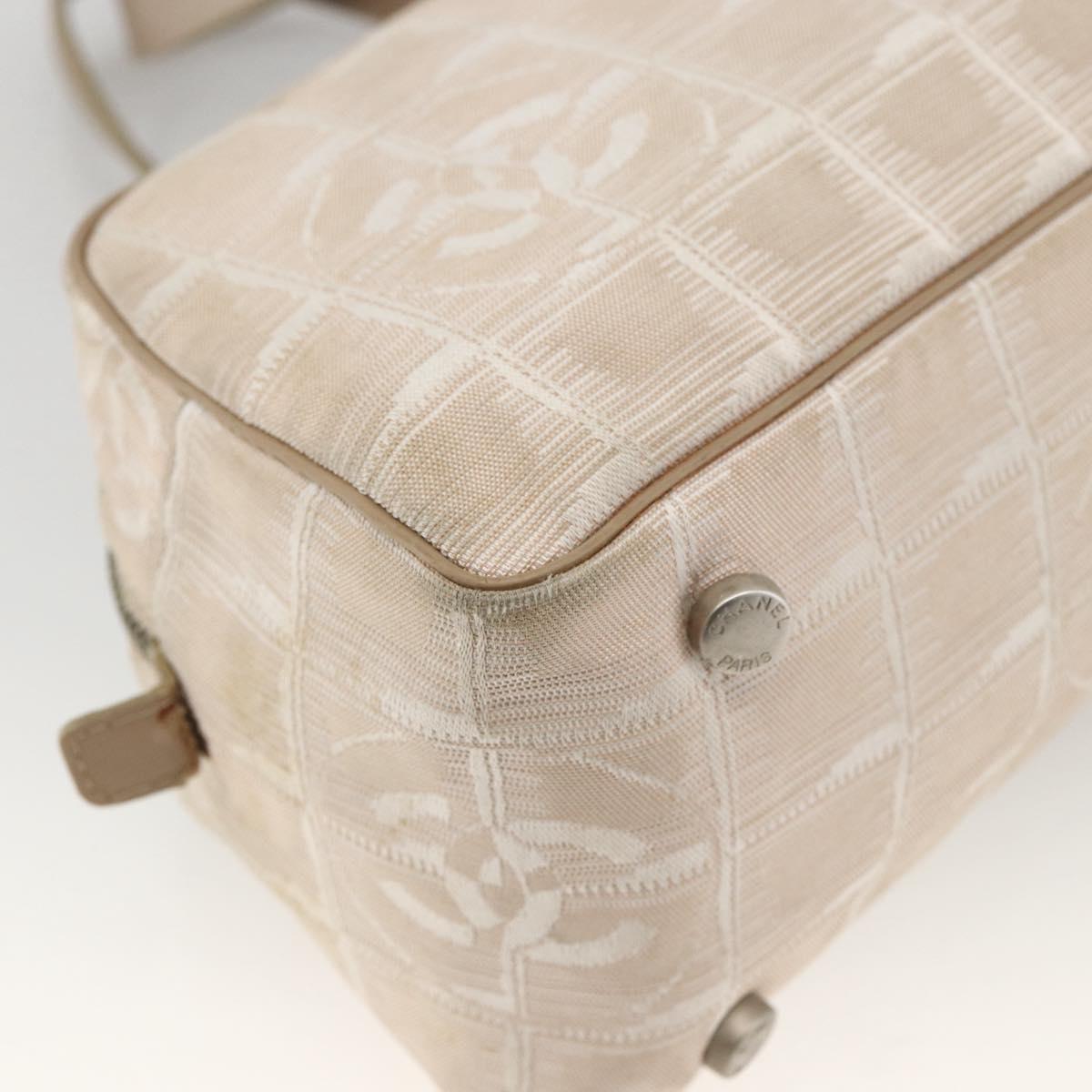 CHANEL New Travel Line Hand Bag Nylon Beige Gold CC Auth BA11253