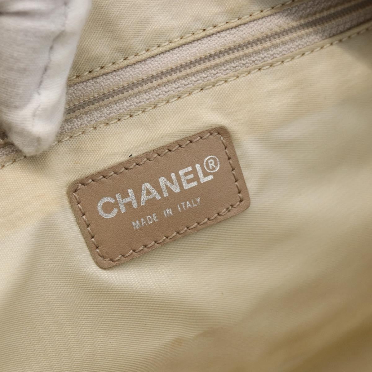 CHANEL New Travel Line Hand Bag Nylon Beige Gold CC Auth BA11253