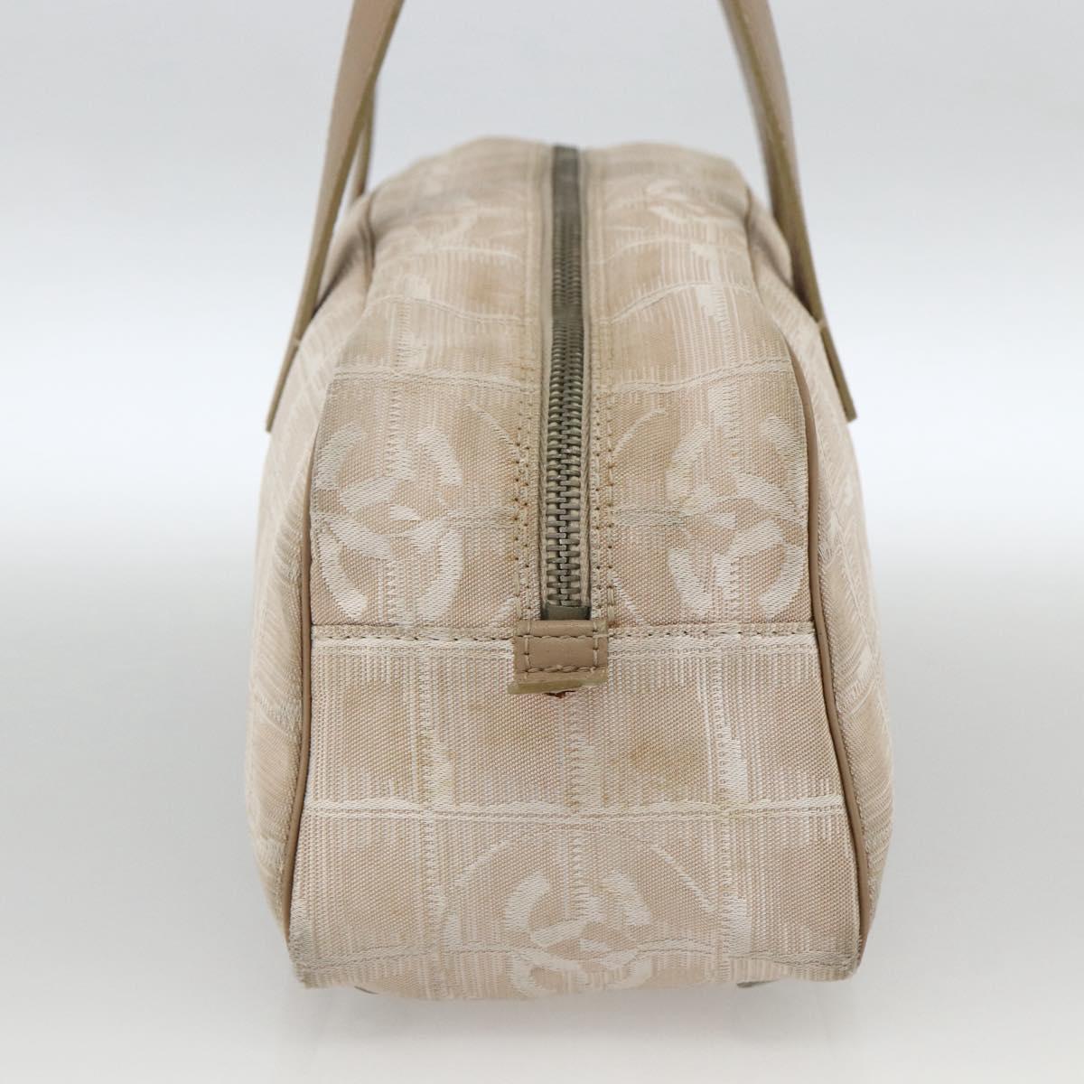 CHANEL New Travel Line Hand Bag Nylon Beige Gold CC Auth BA11253