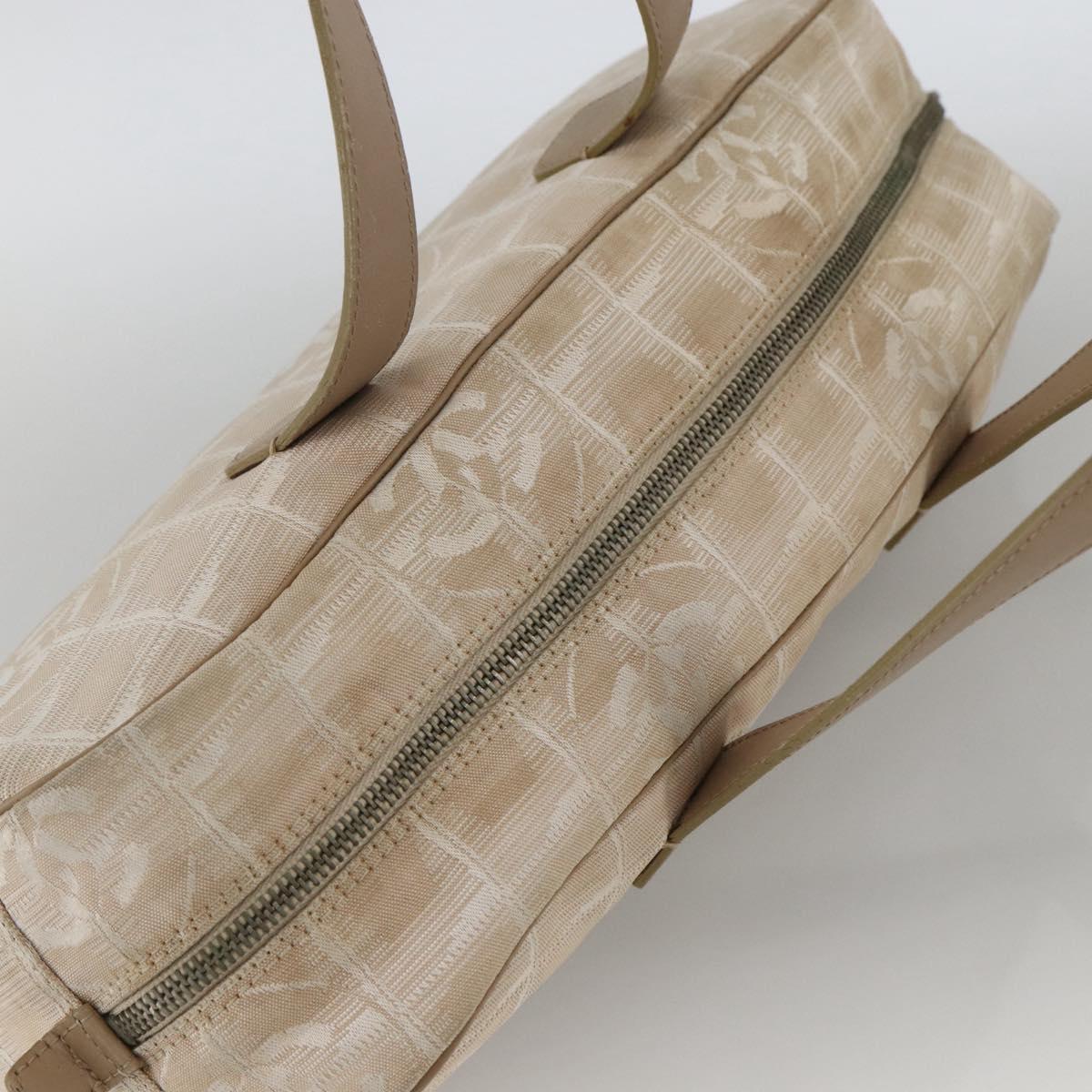 CHANEL New Travel Line Hand Bag Nylon Beige Gold CC Auth BA11253