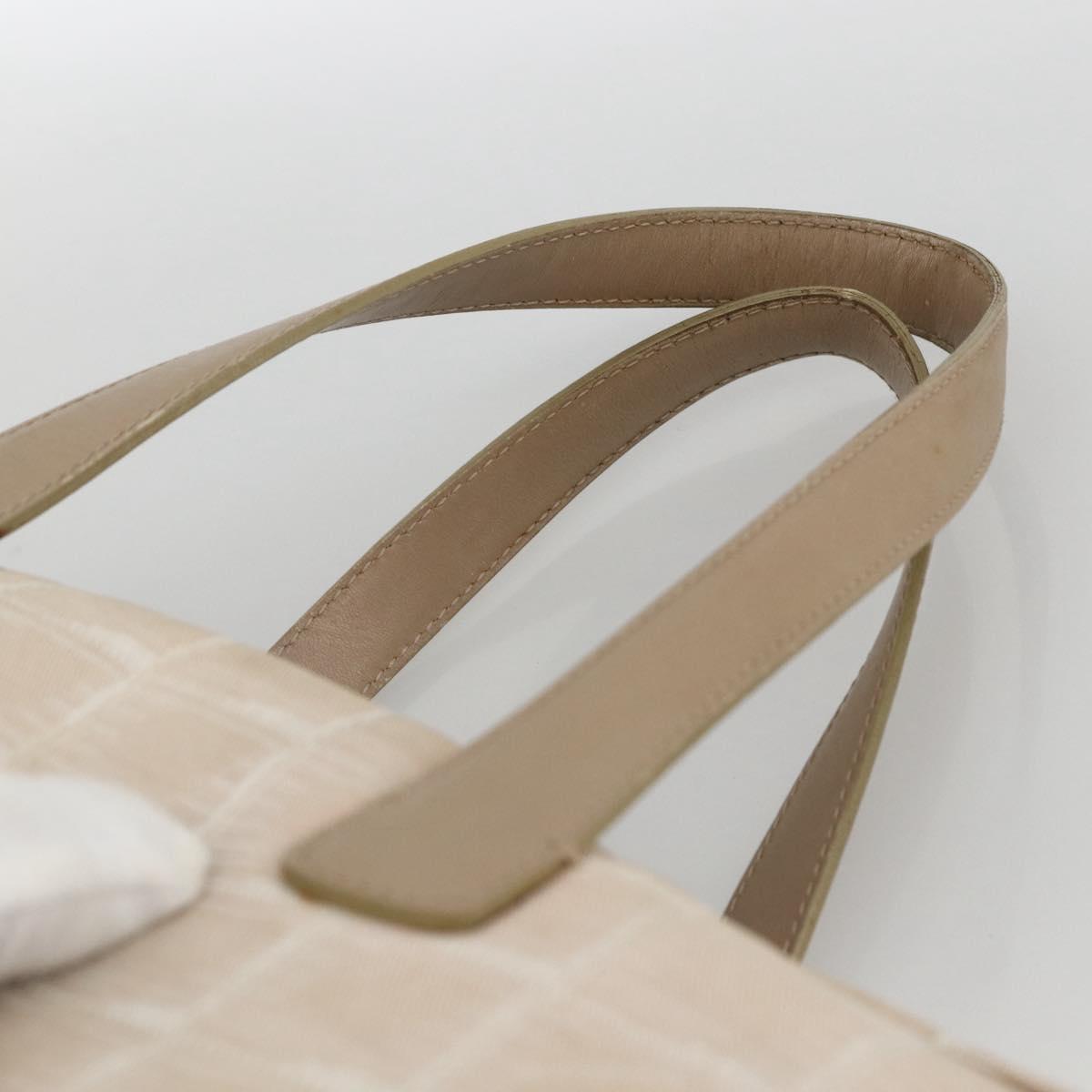 CHANEL New Travel Line Hand Bag Nylon Beige Gold CC Auth BA11253