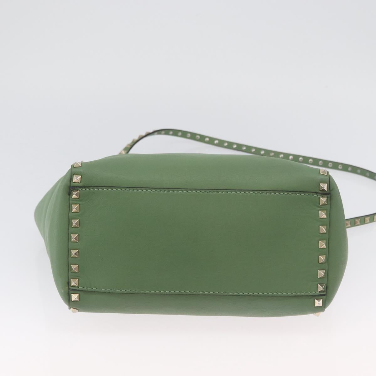 VALENTINO Rock Studs Hand Bag Leather 2way Green Gold Auth BA11265