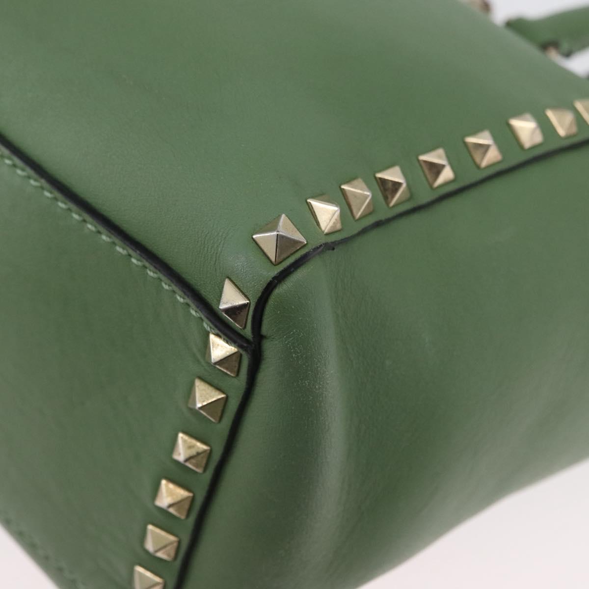 VALENTINO Rock Studs Hand Bag Leather 2way Green Gold Auth BA11265