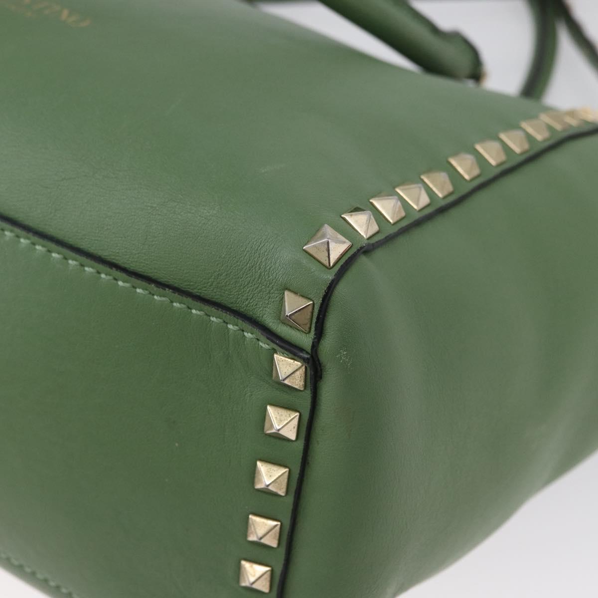 VALENTINO Rock Studs Hand Bag Leather 2way Green Gold Auth BA11265