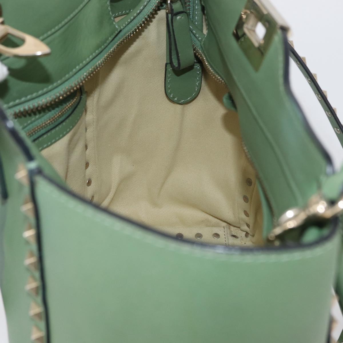 VALENTINO Rock Studs Hand Bag Leather 2way Green Gold Auth BA11265