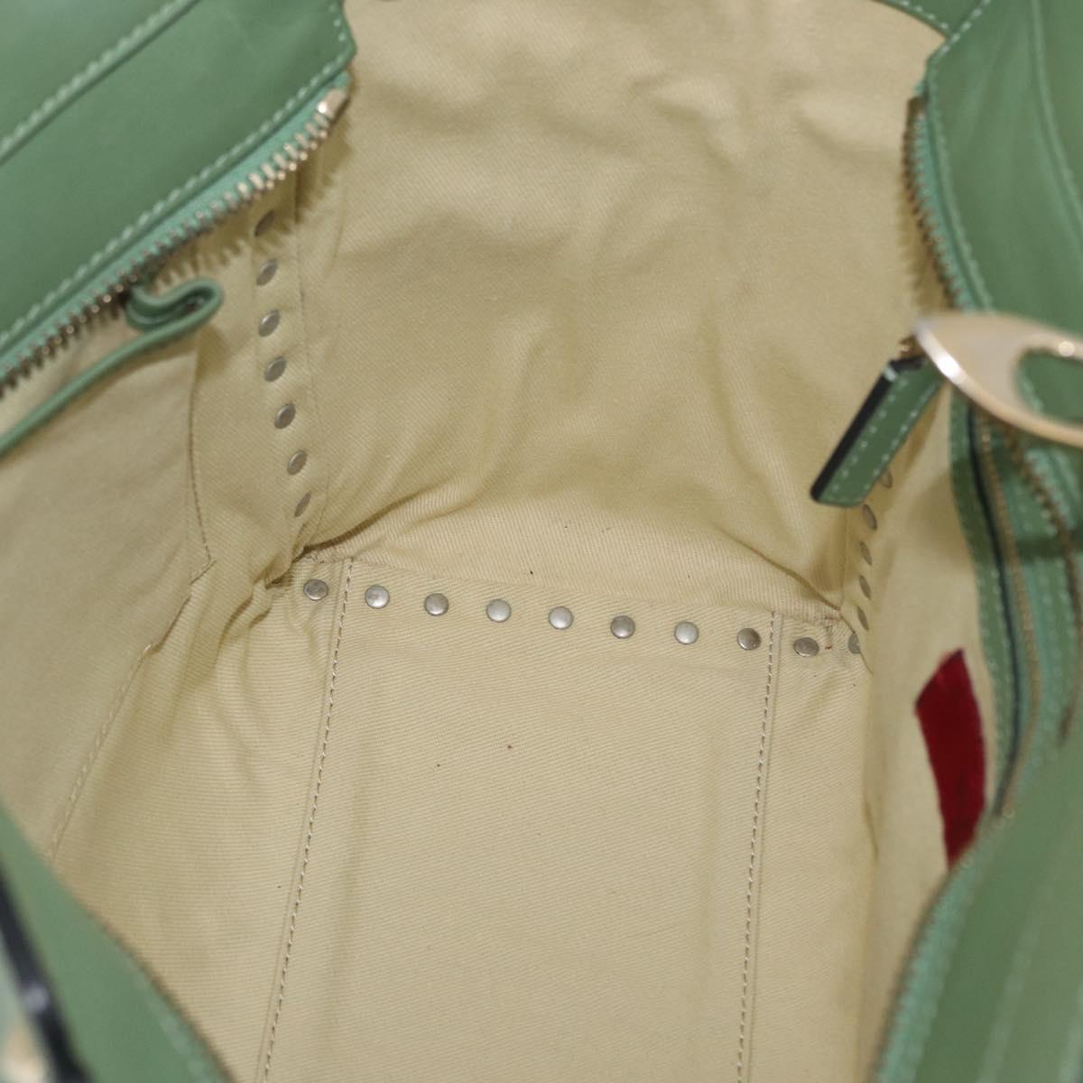 VALENTINO Rock Studs Hand Bag Leather 2way Green Gold Auth BA11265