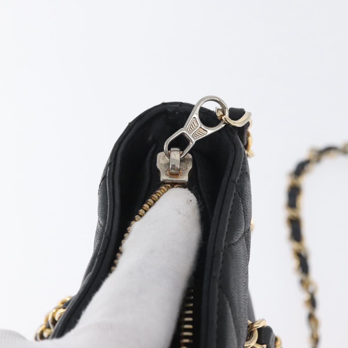 CHANEL Matelasse Chain Shoulder Bag Lamb Skin Black Gold CC Auth BA11274