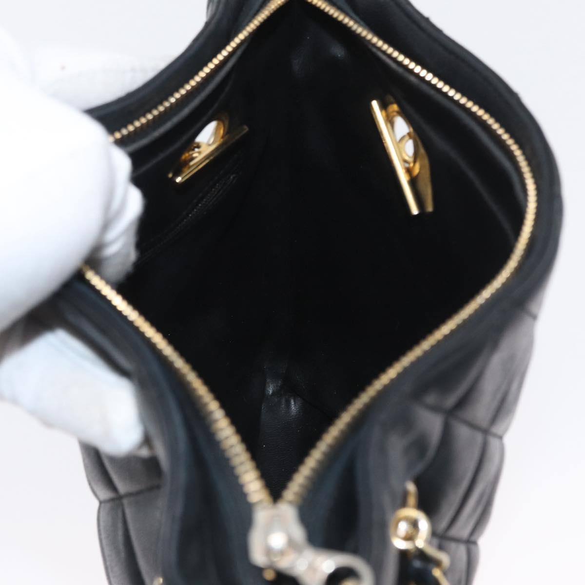 CHANEL Matelasse Chain Shoulder Bag Lamb Skin Black Gold CC Auth BA11274