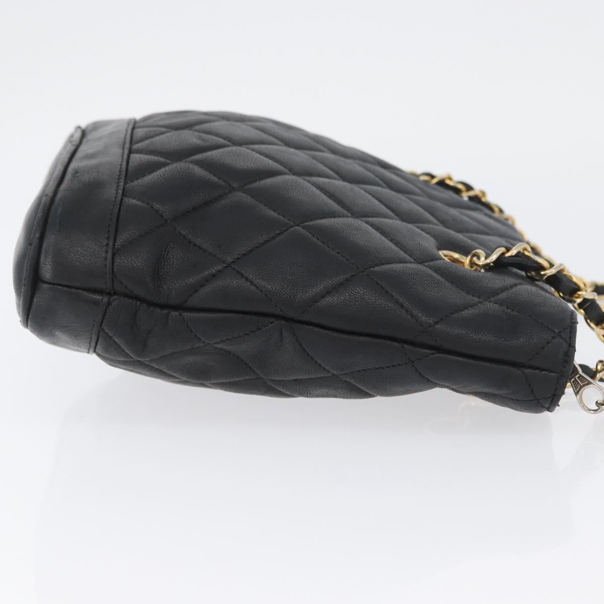 CHANEL Matelasse Chain Shoulder Bag Lamb Skin Black Gold CC Auth BA11274