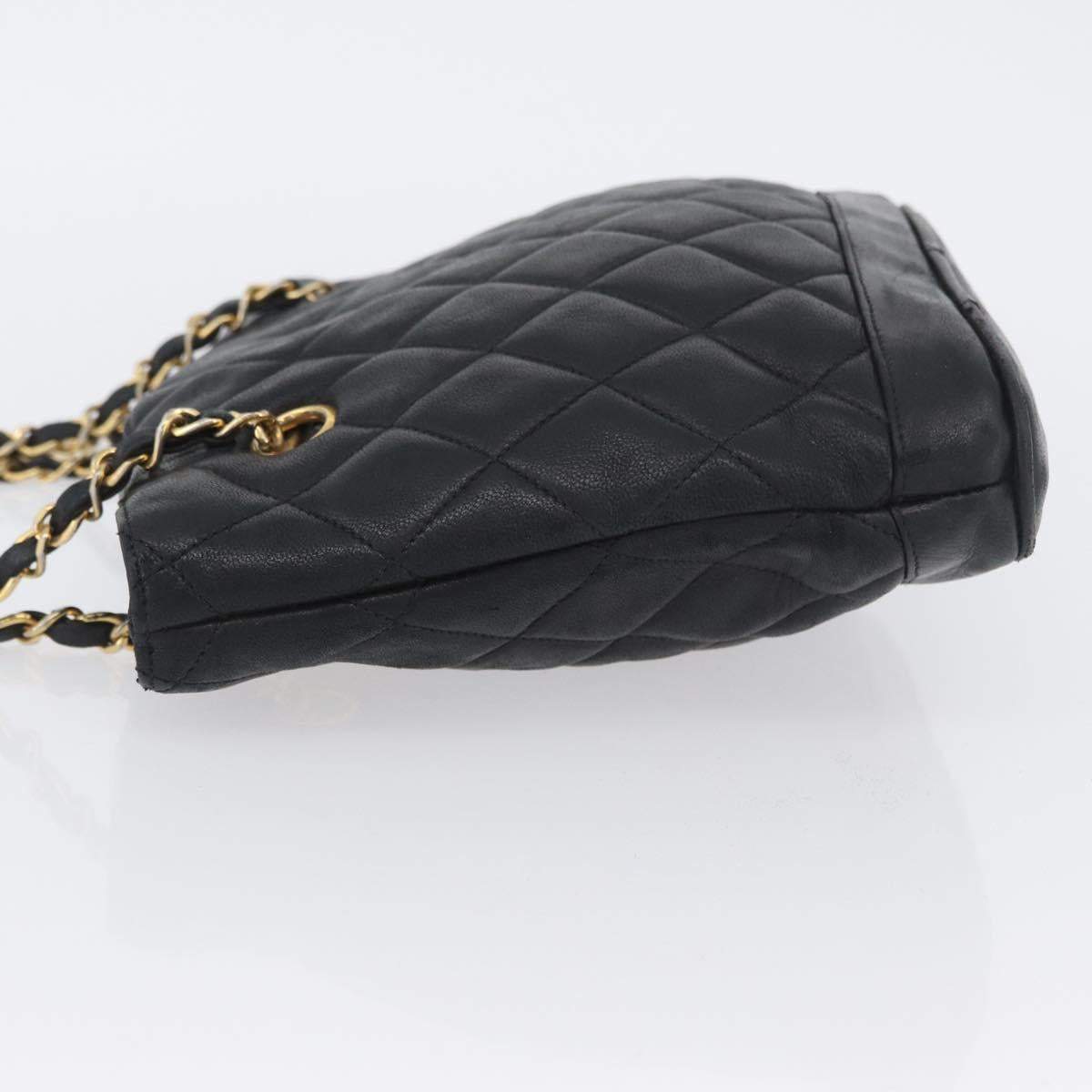 CHANEL Matelasse Chain Shoulder Bag Lamb Skin Black Gold CC Auth BA11274