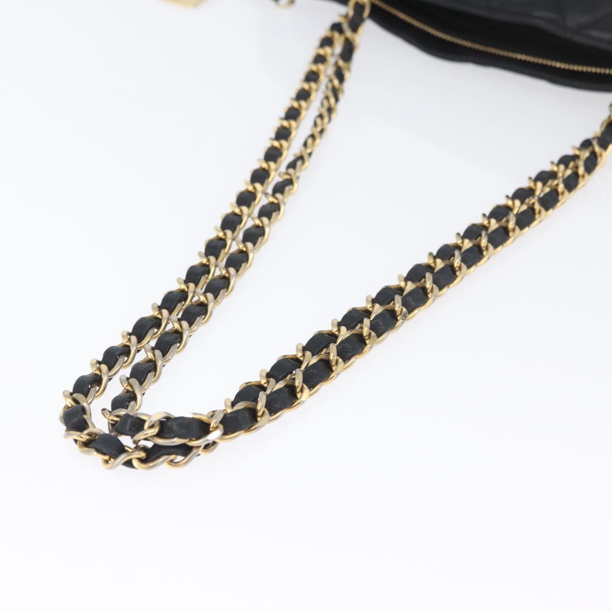 CHANEL Matelasse Chain Shoulder Bag Lamb Skin Black Gold CC Auth BA11274