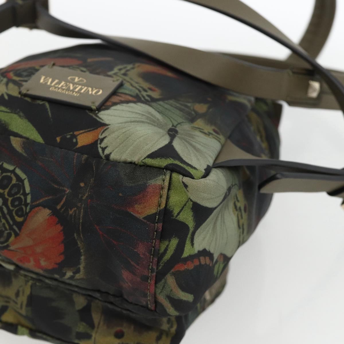 VALENTINO Backpack Nylon Khaki Champagne Gold Auth BA11275