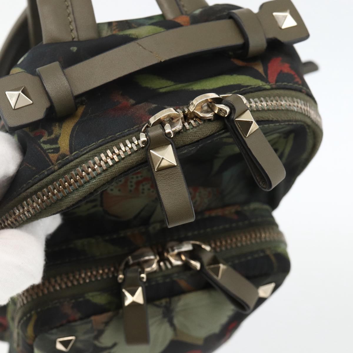 VALENTINO Backpack Nylon Khaki Champagne Gold Auth BA11275