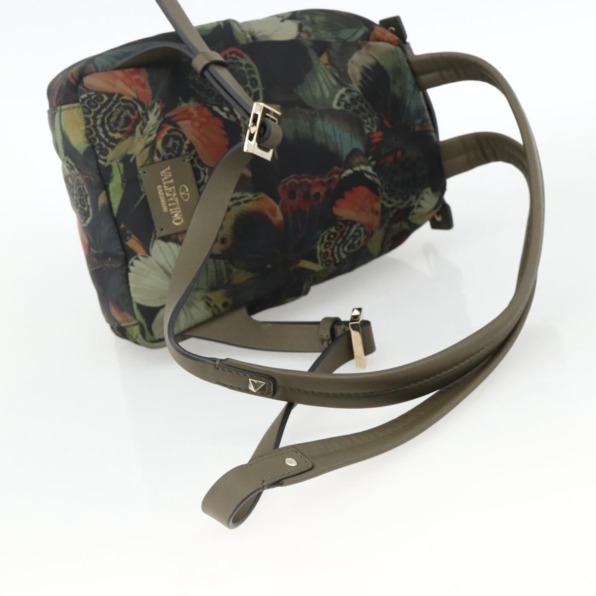 VALENTINO Backpack Nylon Khaki Champagne Gold Auth BA11275