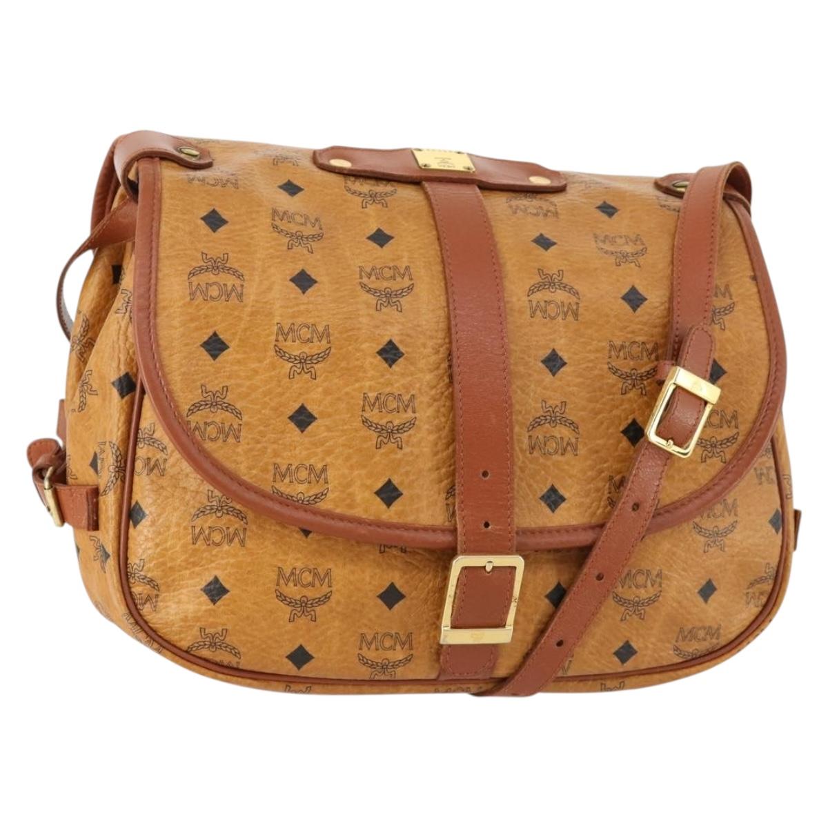 MCM Vicetos Logogram Shoulder Bag PVC Leather Brown Gold Auth BA11276