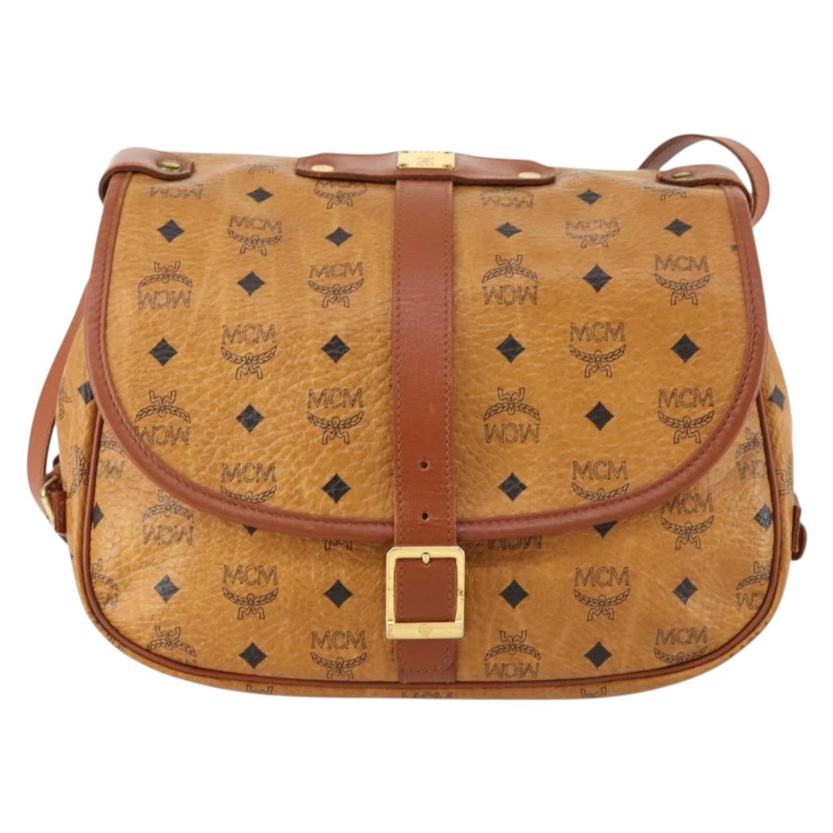 MCM Vicetos Logogram Shoulder Bag PVC Leather Brown Gold Auth BA11276