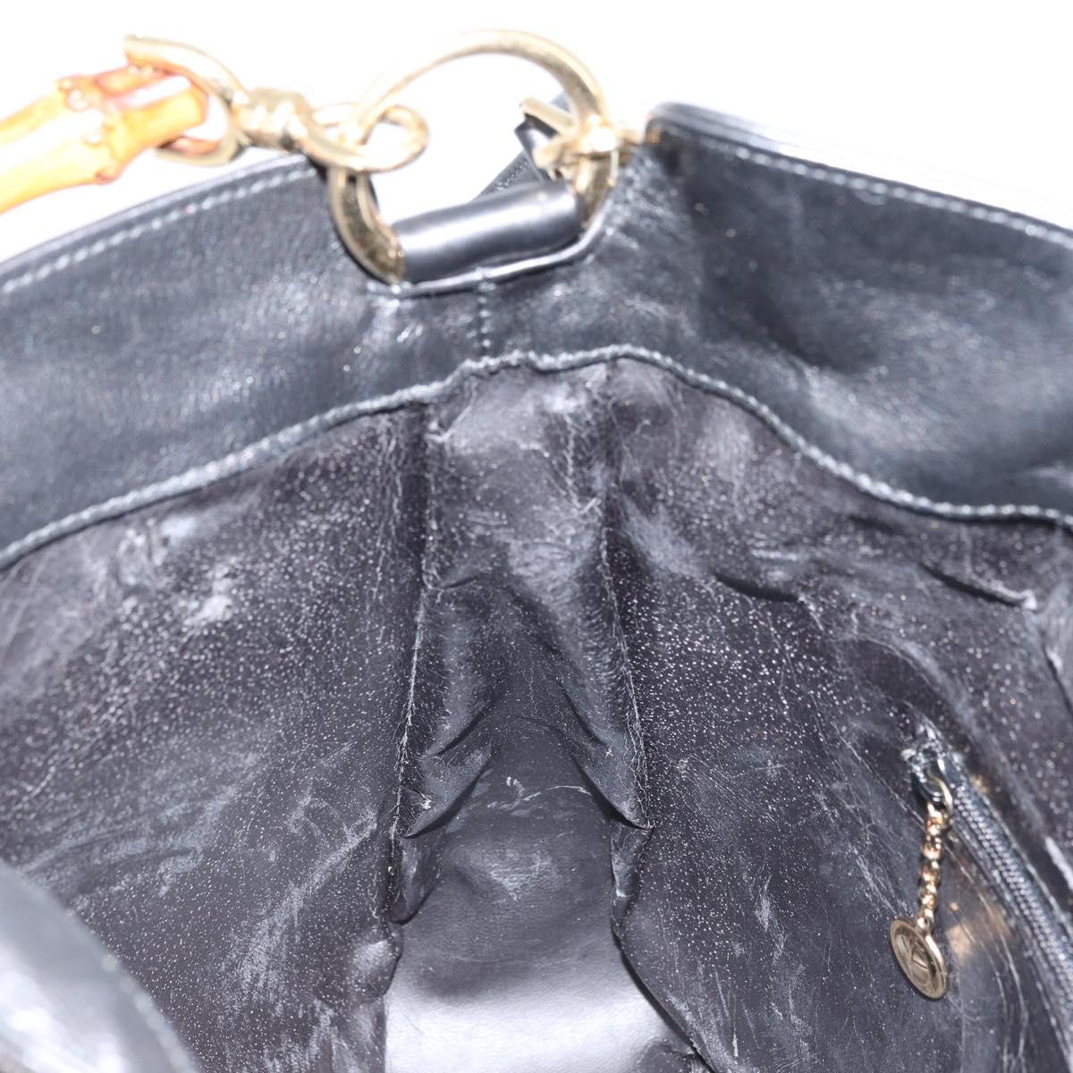 GUCCI Bamboo Shoulder Bag Leather 2way Black Gold 001 0166 1638 Auth BA11278