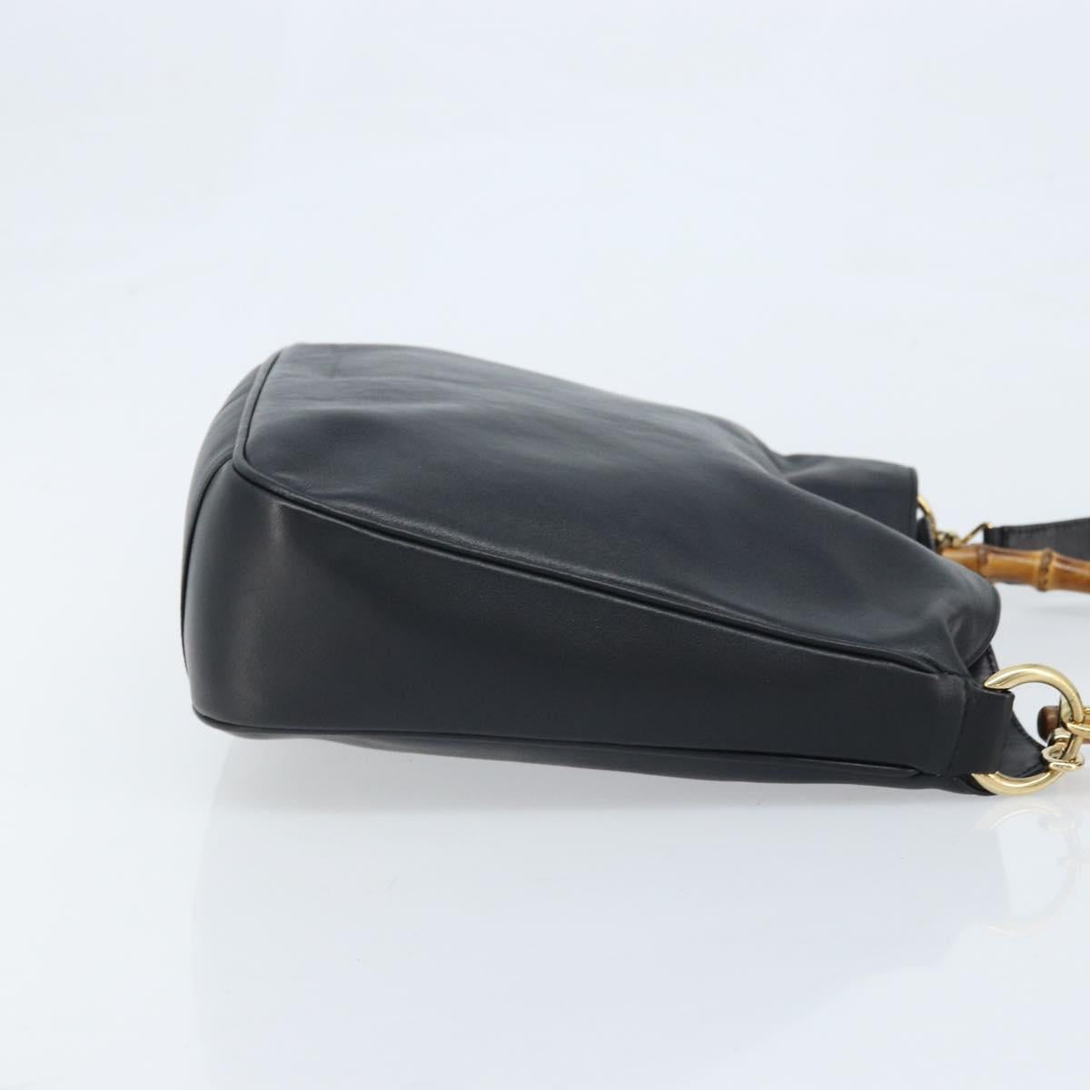 GUCCI Bamboo Shoulder Bag Leather 2way Black Gold 001 0166 1638 Auth BA11278