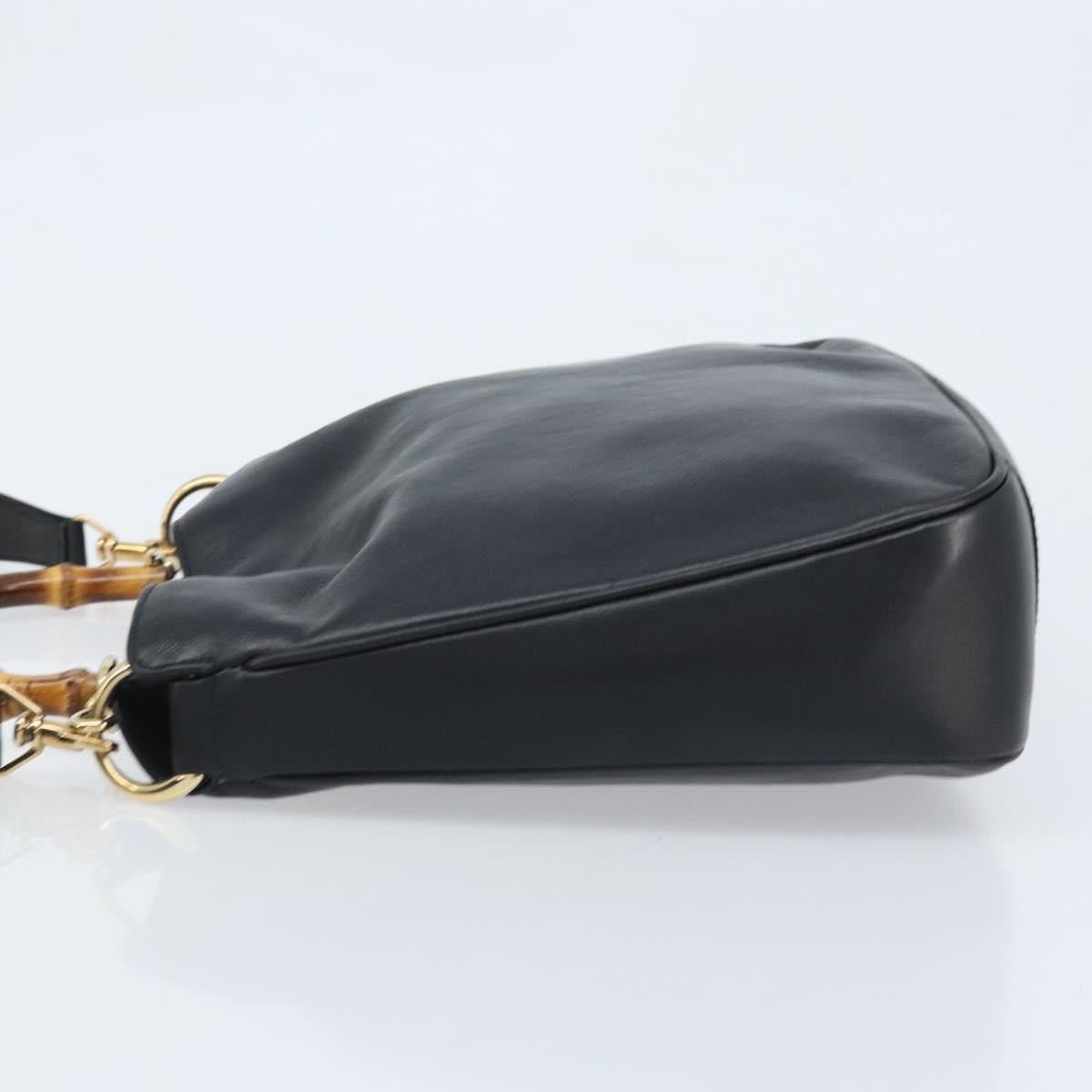 GUCCI Bamboo Shoulder Bag Leather 2way Black Gold 001 0166 1638 Auth BA11278