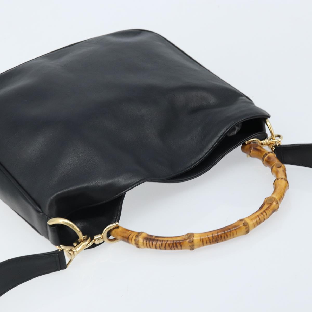 GUCCI Bamboo Shoulder Bag Leather 2way Black Gold 001 0166 1638 Auth BA11278