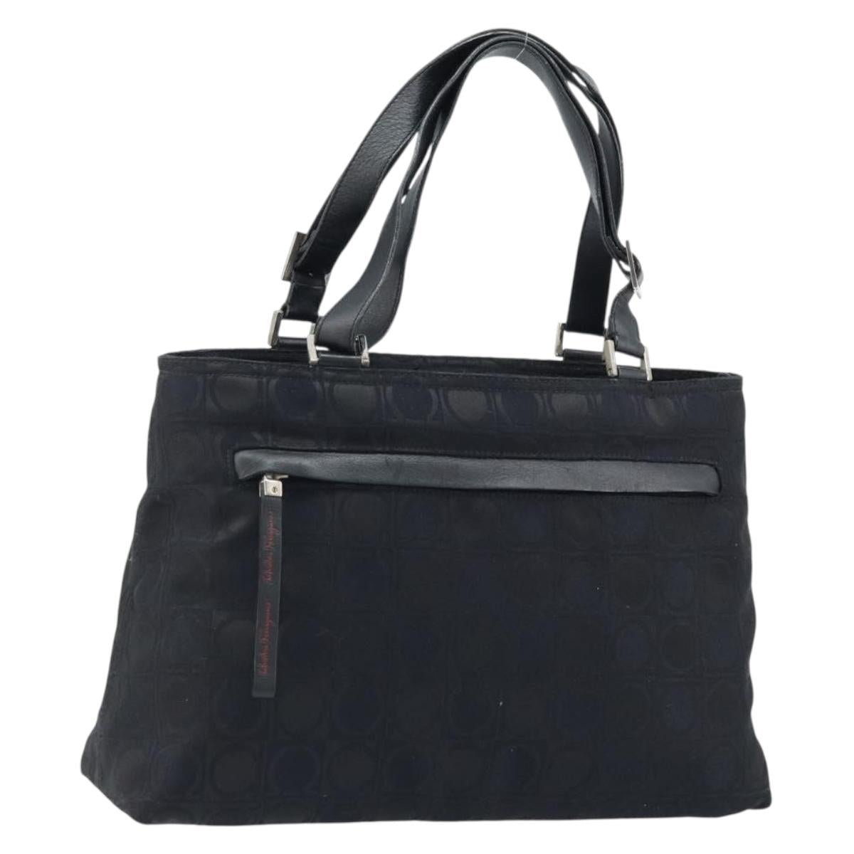 Salvatore Ferragamo Gancini Tote Bag Nylon Black Silver Auth BA11280