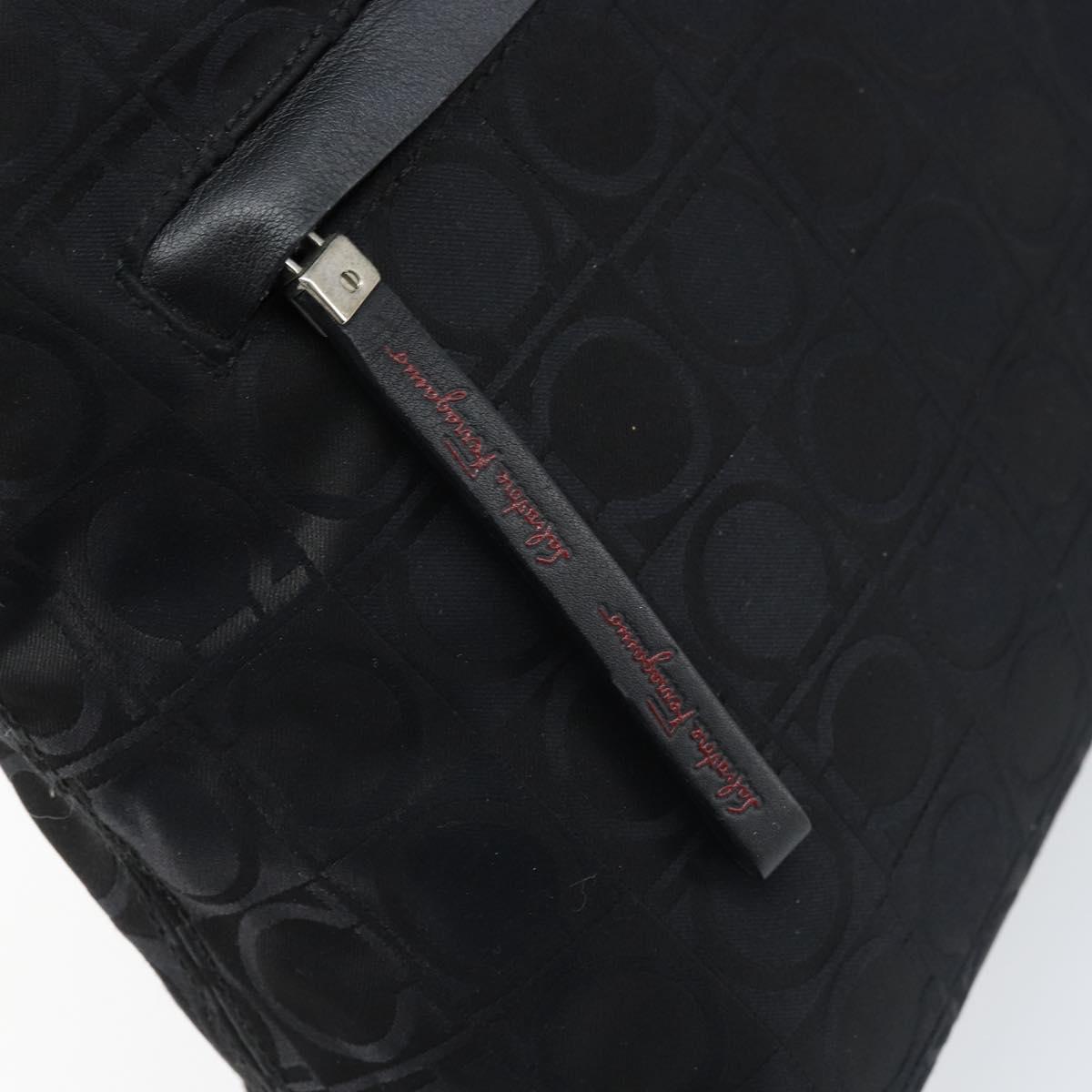 Salvatore Ferragamo Gancini Tote Bag Nylon Black Silver Auth BA11280