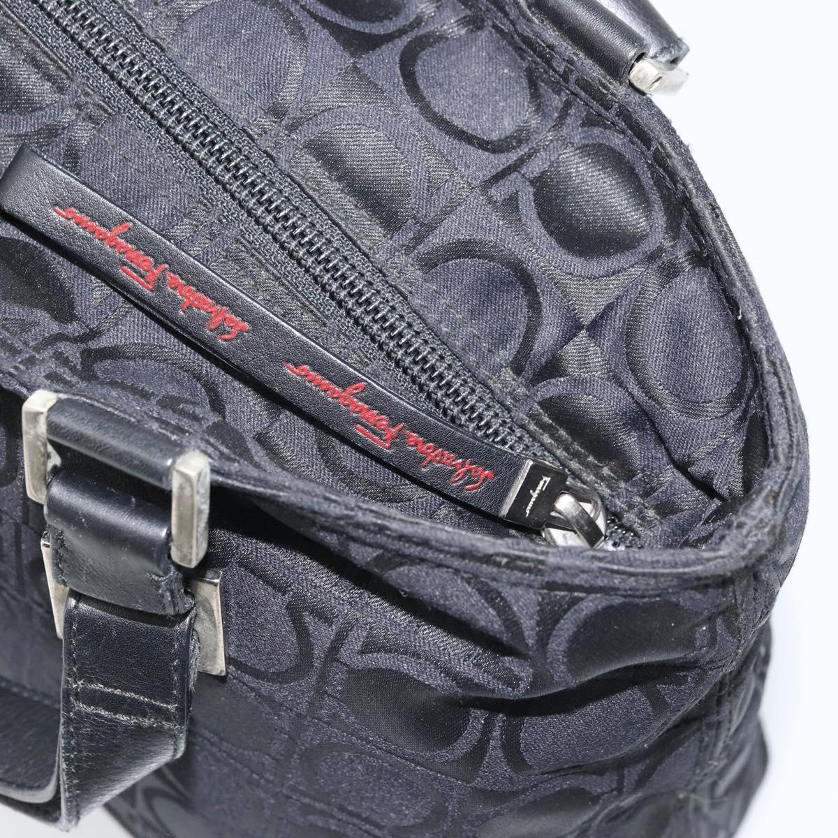 Salvatore Ferragamo Gancini Tote Bag Nylon Black Silver Auth BA11280